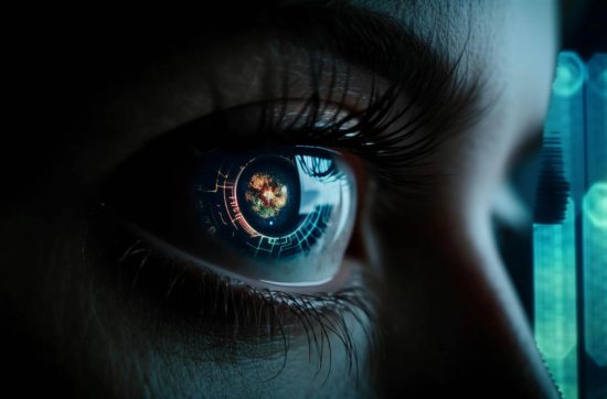 Illustrative human eye with a digital interface