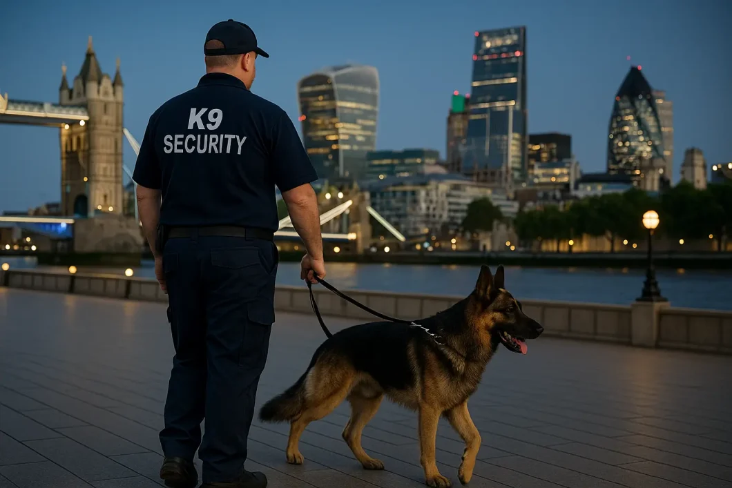 K9 security dog handler on patrol in London