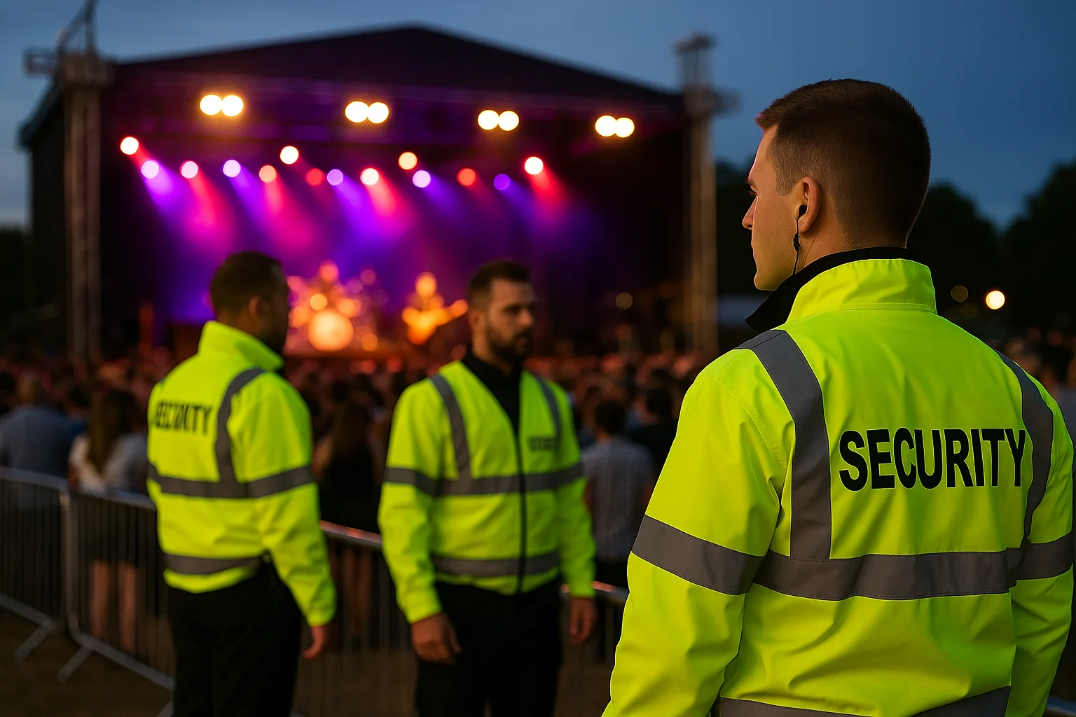 Event security team managing crowd at London outdoor concert