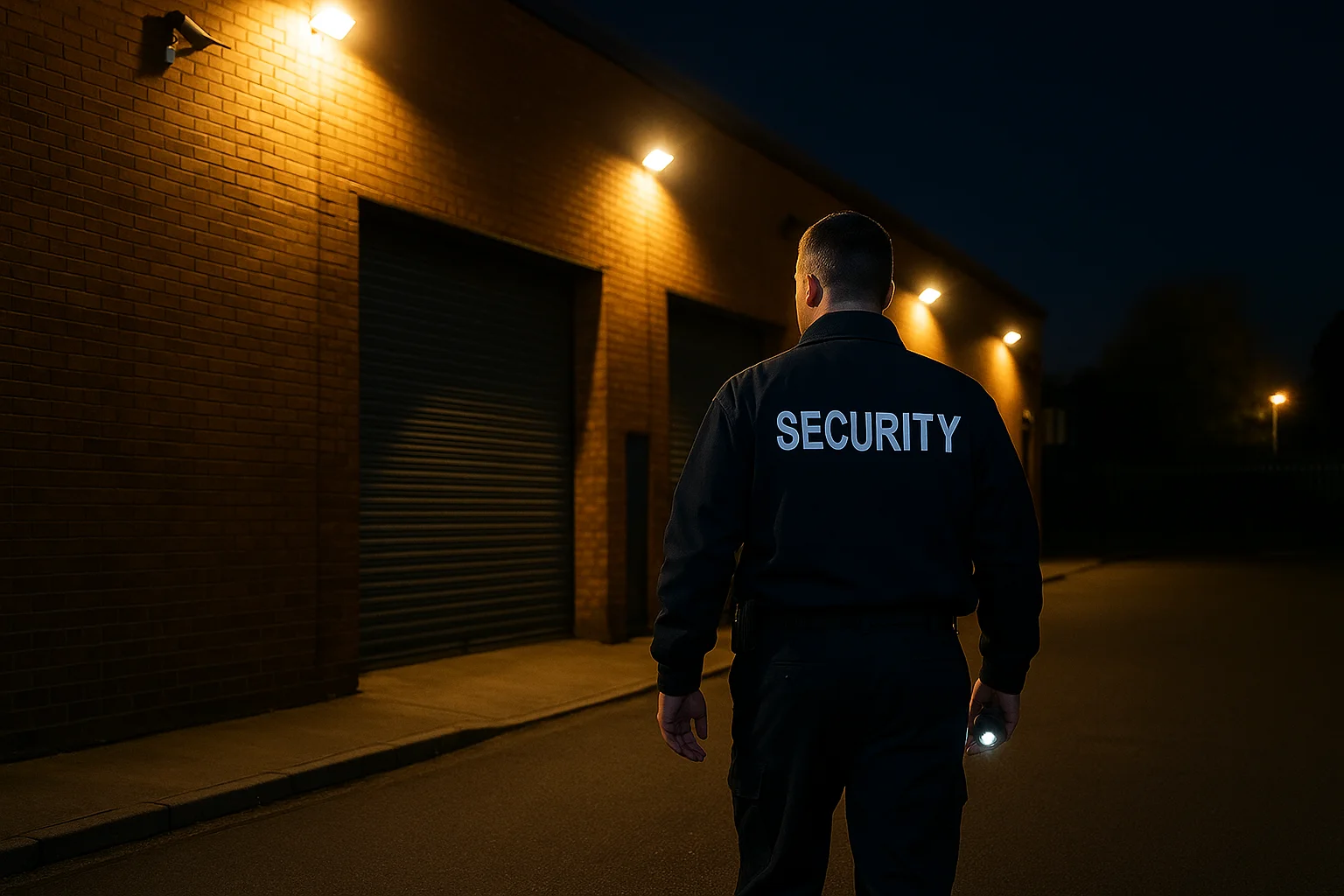 Security guard inspecting vacant property in London